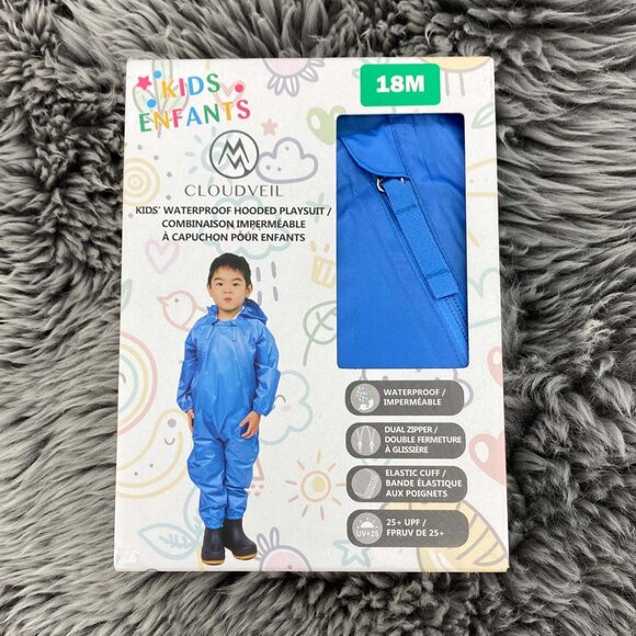 Cloudveil | Kid's Waterproof Hodded Playsuit | Blue | 18 Months **NEW - Picture 1 of 3